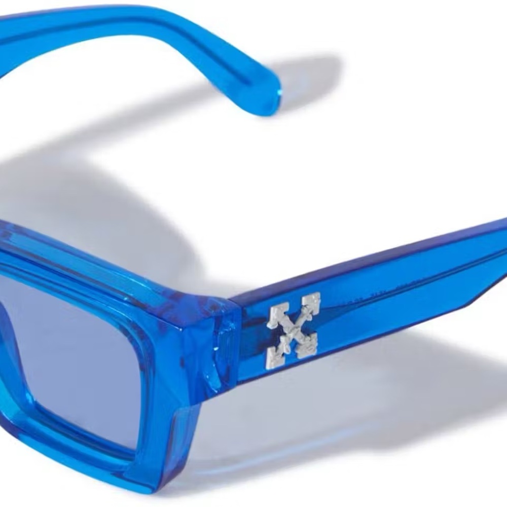 Off-White Blue Transparent Rectangular Sunglasses with Silver Logo